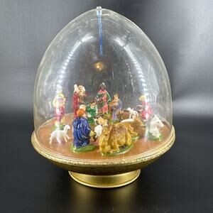 Vintage Ohio Art Revolving Musical Nativity Scene Plastic Dome on Base Tested